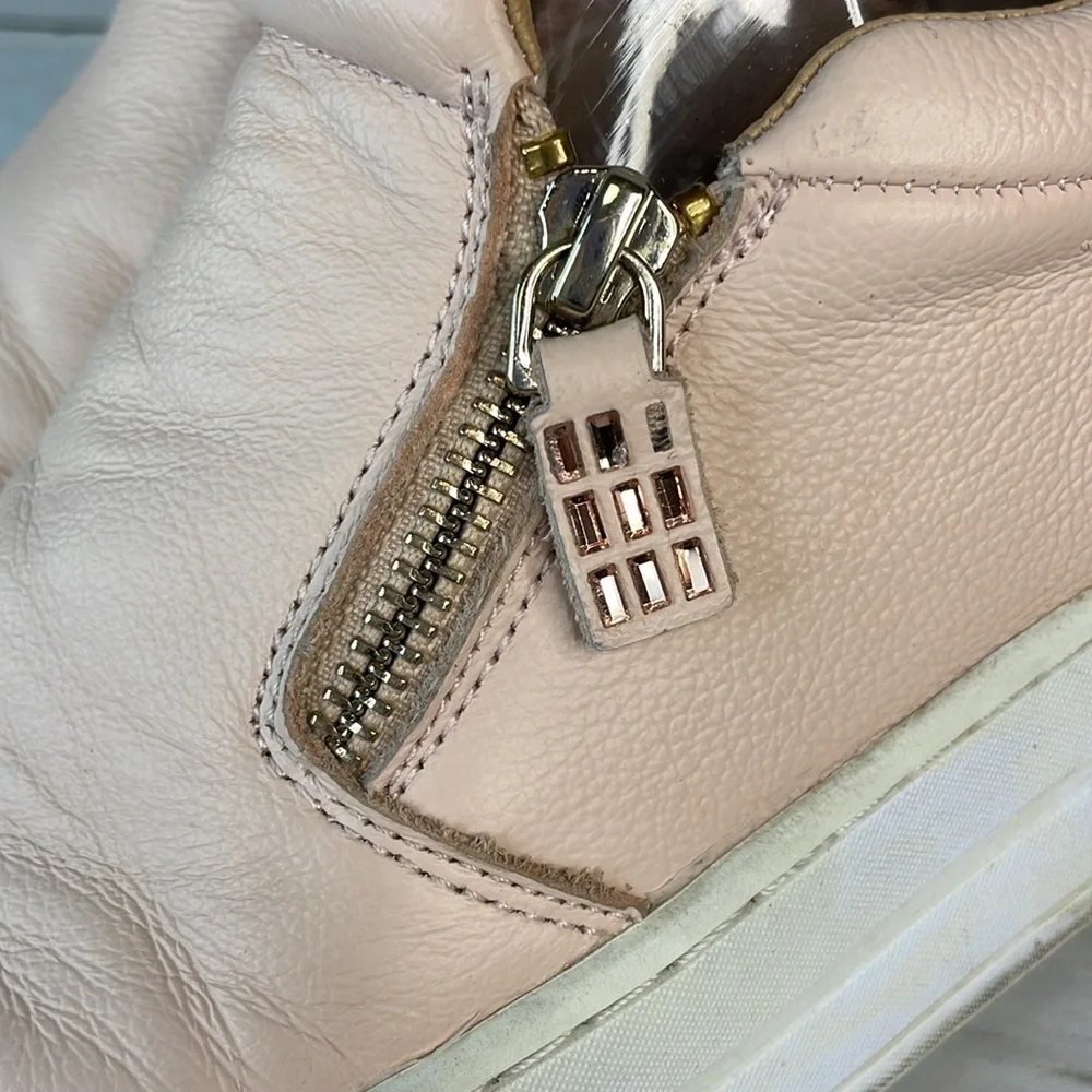 Blush Pink Leather Skechers Street Uplift-Double Zipper Platform SlipOn